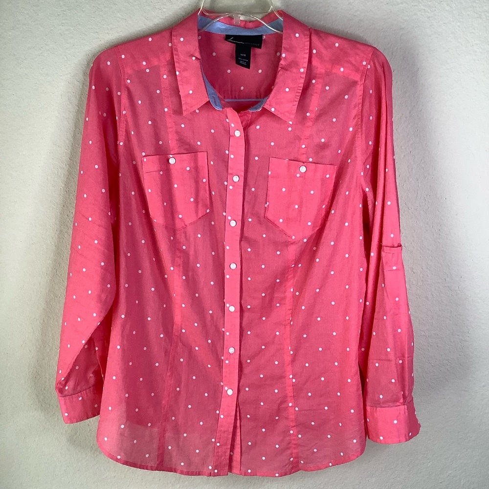 LANE BRYANT LS/ROLL TAB CORAL SHIRT 14/16 - Picture 1 of 5